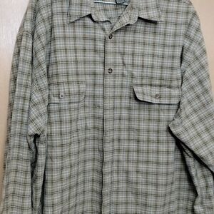 Eddie Bauer Tan and Gray Plaid Shirt